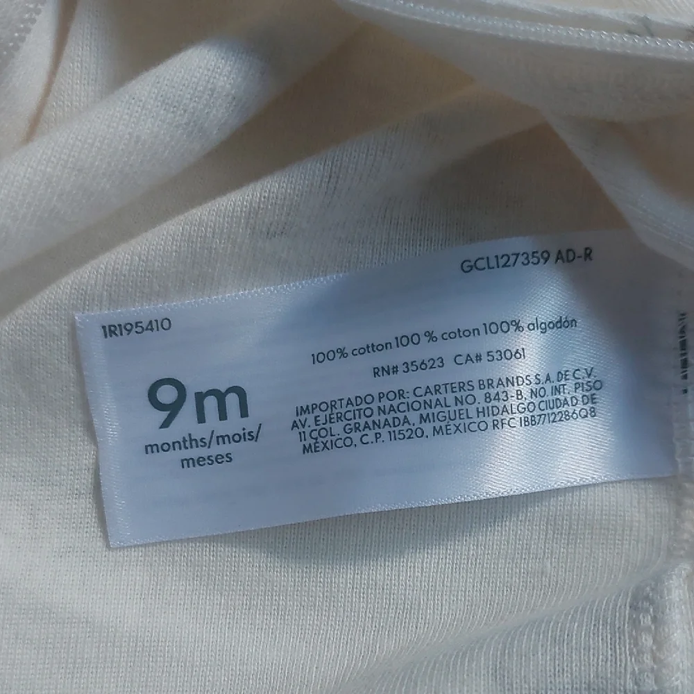 Carter's White Footie One Piece with‎ Soft Cotton Comfort 9 months